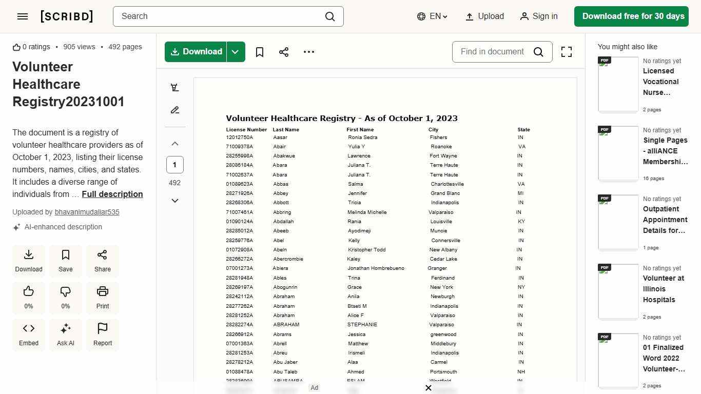 Volunteer Healthcare Registry20231001 | PDF