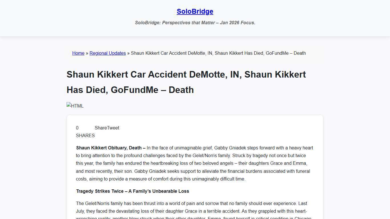 Shaun Kikkert Car Accident DeMotte, IN, Shaun Kikkert Has Died, GoFundMe – Death